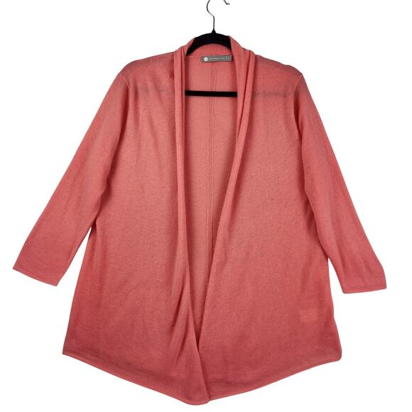 Incashmere 100% Cashmere 3/4 Sleeve Open Front Cardigan Women’s SZ LG Pink EUC - Picture 1 of 13